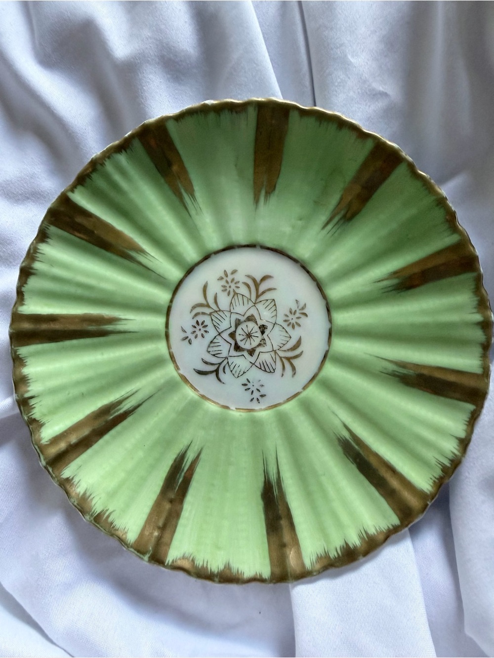 Decorative Green and Gold Floral Porcelain Plate - Home Art Accent